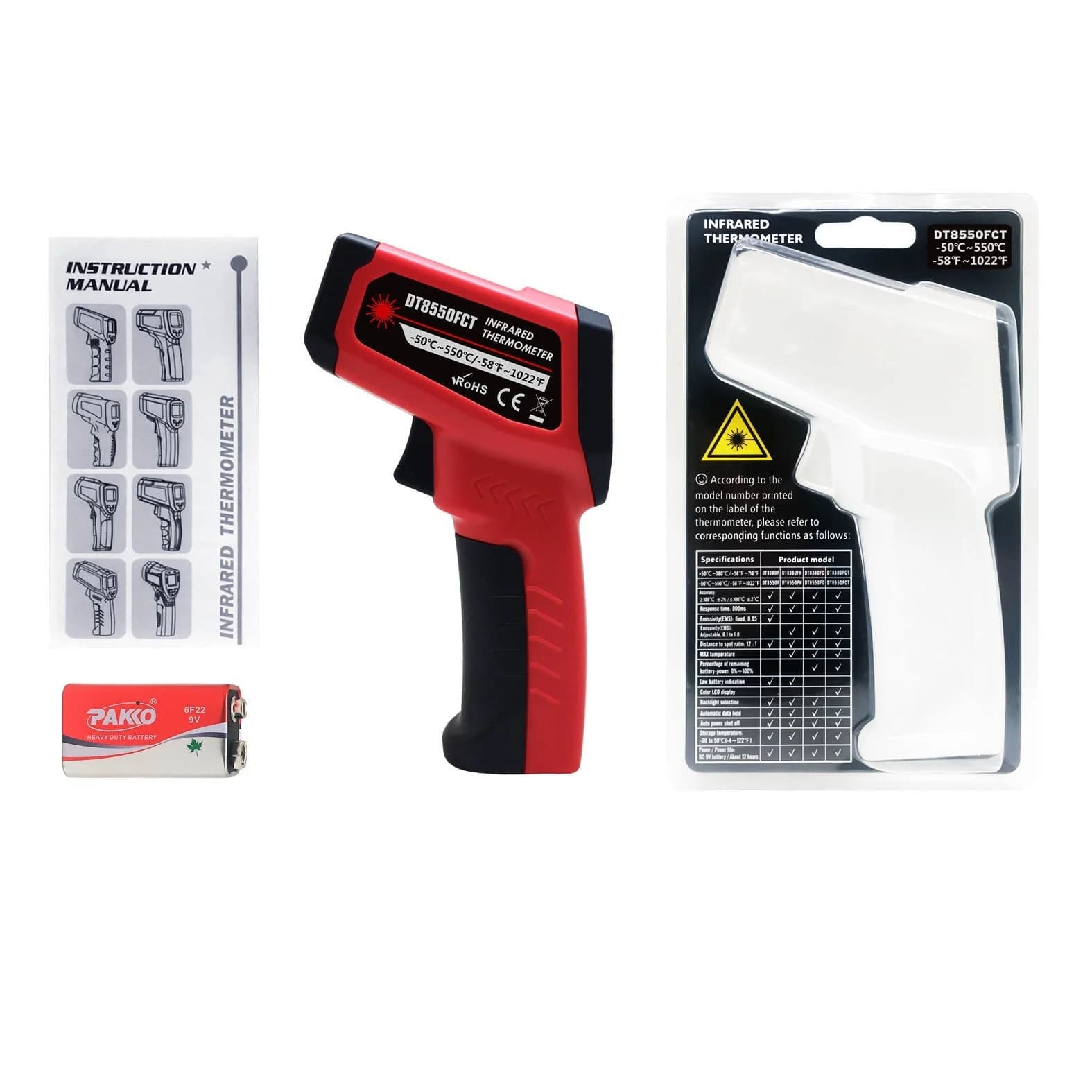 Infrarot-Thermometer mit Batterie (max. T 550 °C 1022 °F) 5
